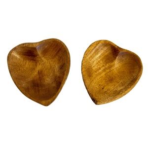Set of 2 Vintage Heart Shaped Carved Wood Heart Trays Made in the Philippines
